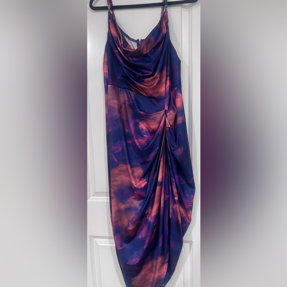 SHEIN Pink and Blue Tie-Dye Sarong Dress